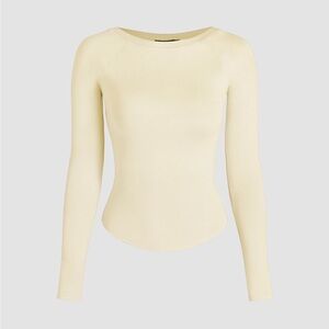 Cider ROUND NECKLINE SOLID LONG SLEEVE TEE-Size L-Butter Yellow